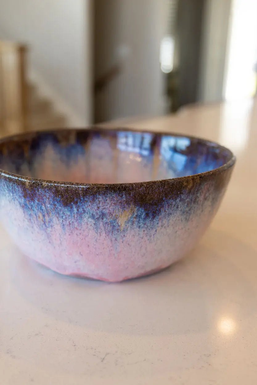 Large Decorative Bowl: Pinks, Browns, and Blues