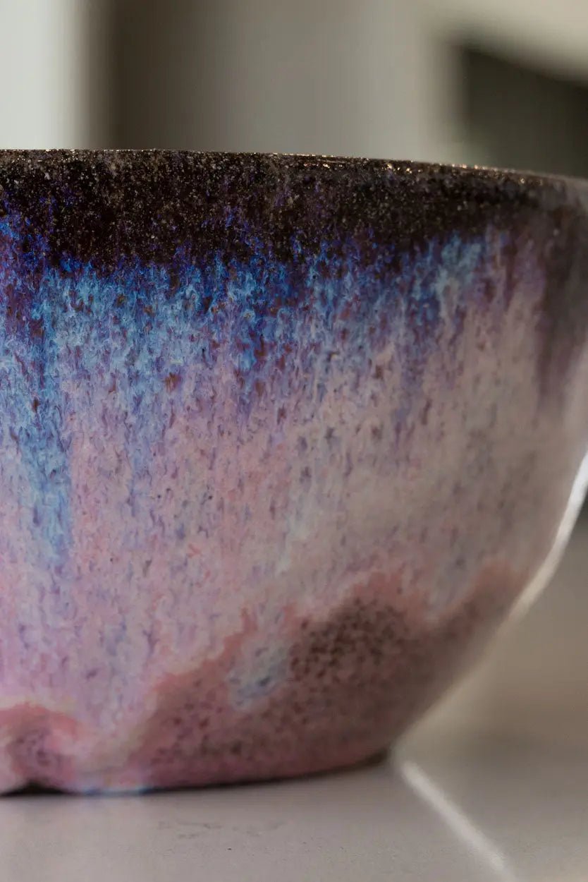 Large Decorative Bowl: Pinks, Browns, and Blues