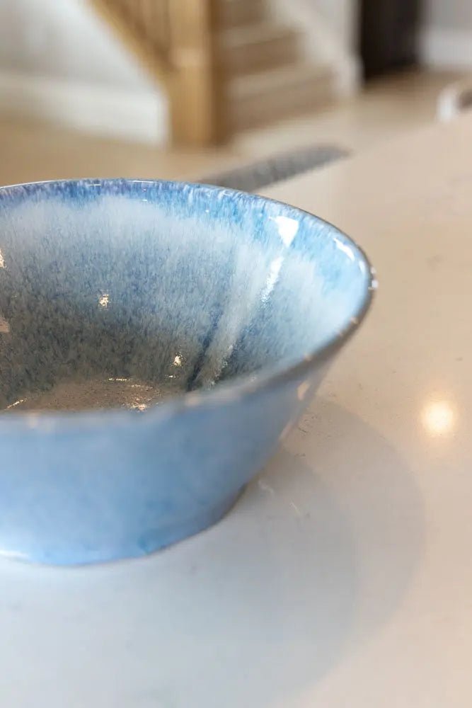 Medium Stoneware Serving Bowl Light Blues & Creams