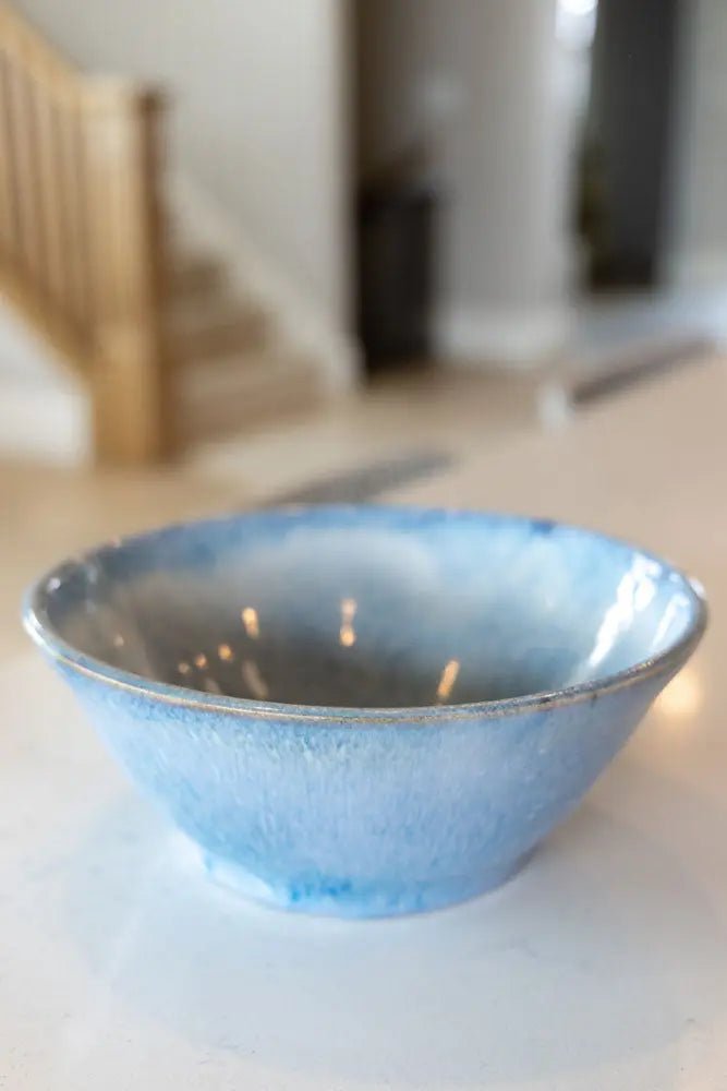 Medium Stoneware Serving Bowl Light Blues & Creams