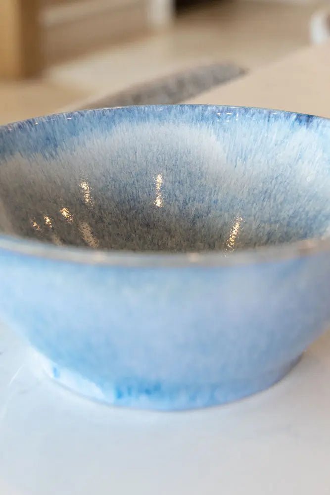 Medium Stoneware Serving Bowl Light Blues & Creams