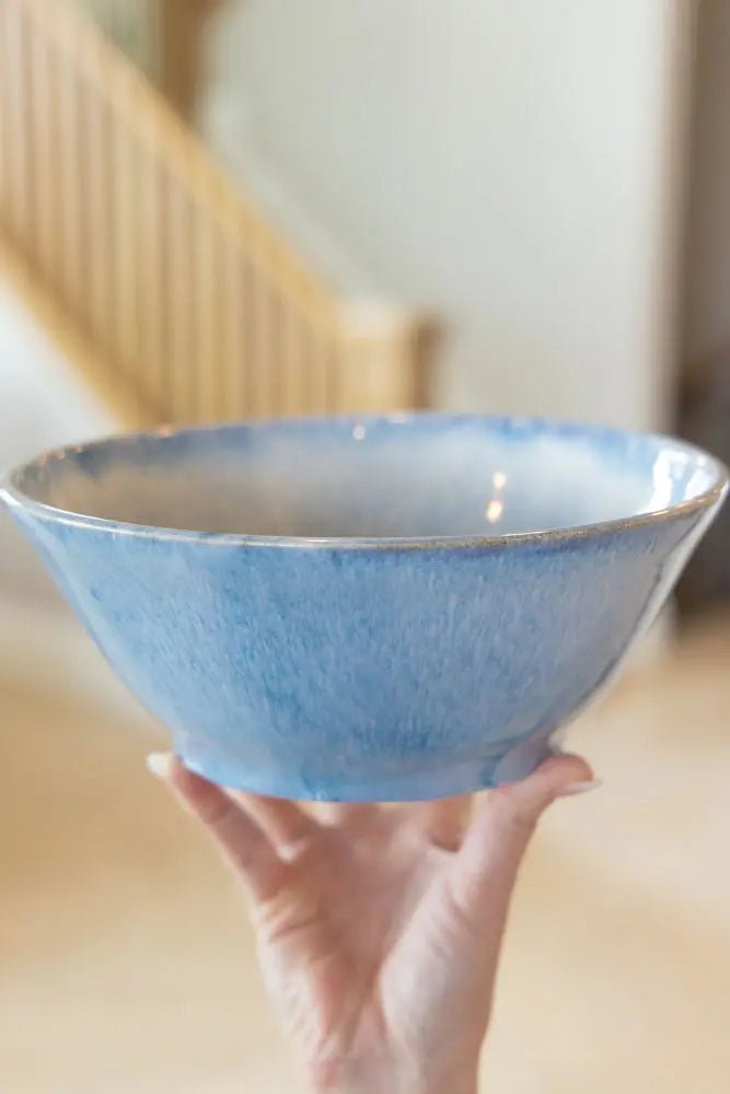 Medium Stoneware Serving Bowl Light Blues & Creams