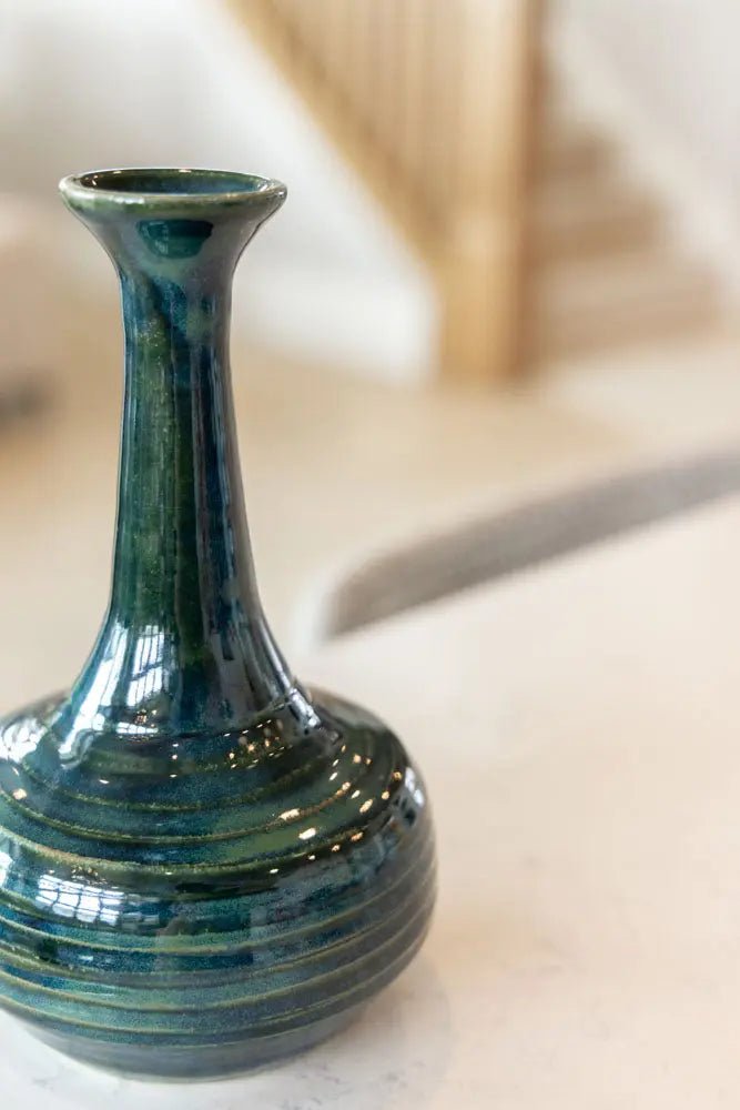Medium Tall-Neck Textured Deep Sea Decorative Pot/Vase