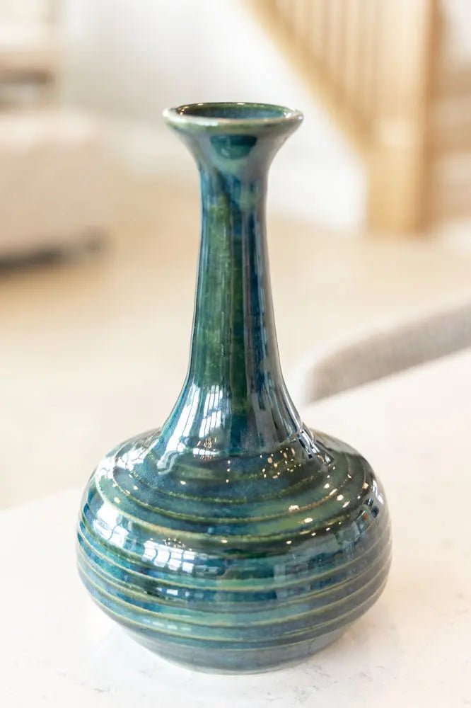 Medium Tall-Neck Textured Deep Sea Decorative Pot/Vase