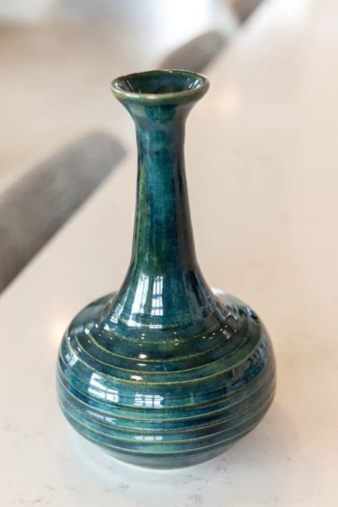 Medium Tall-Neck Textured Deep Sea Decorative Pot/Vase