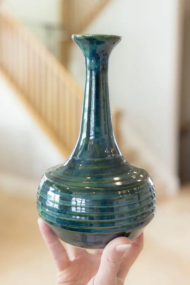 Medium Tall-Neck Textured Deep Sea Decorative Pot/Vase