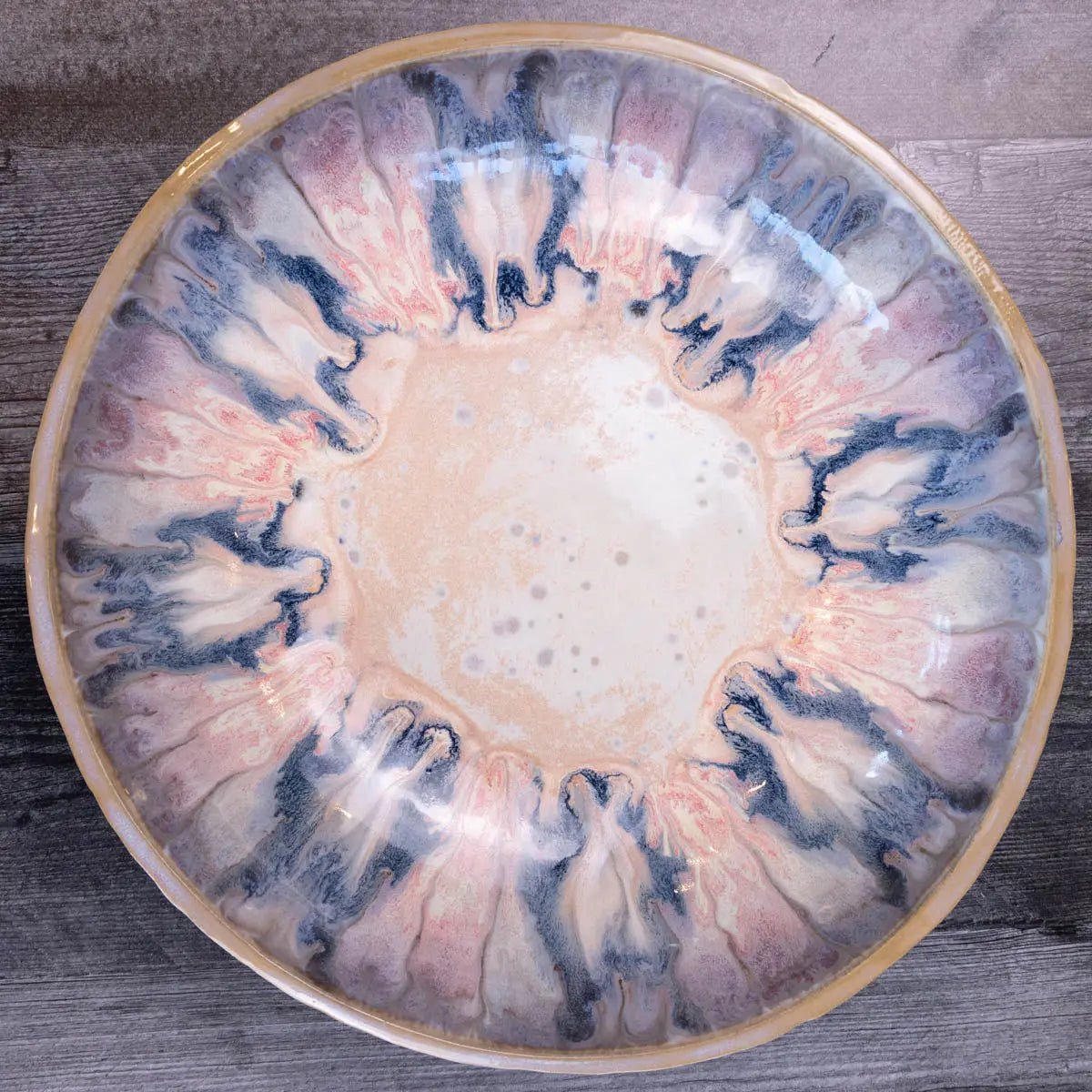 XXL Gray Stoneware Serving/Decorative Bowl Pinks, Blues, & Grays (Alchemy Collection)