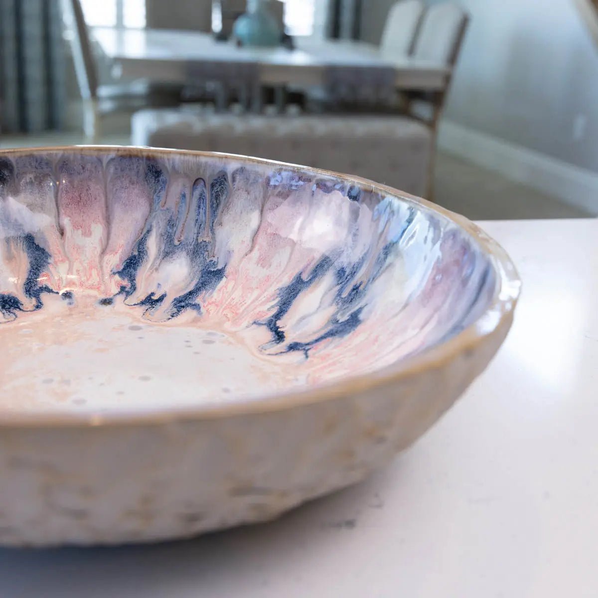 XXL Gray Stoneware Serving/Decorative Bowl Pinks, Blues, & Grays (Alchemy Collection)