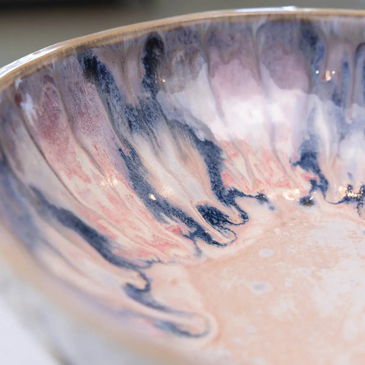 XXL Gray Stoneware Serving/Decorative Bowl Pinks, Blues, & Grays (Alchemy Collection)