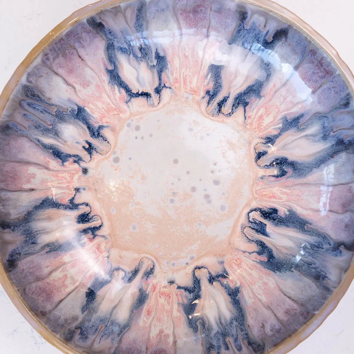 XXL Gray Stoneware Serving/Decorative Bowl Pinks, Blues, & Grays (Alchemy Collection)