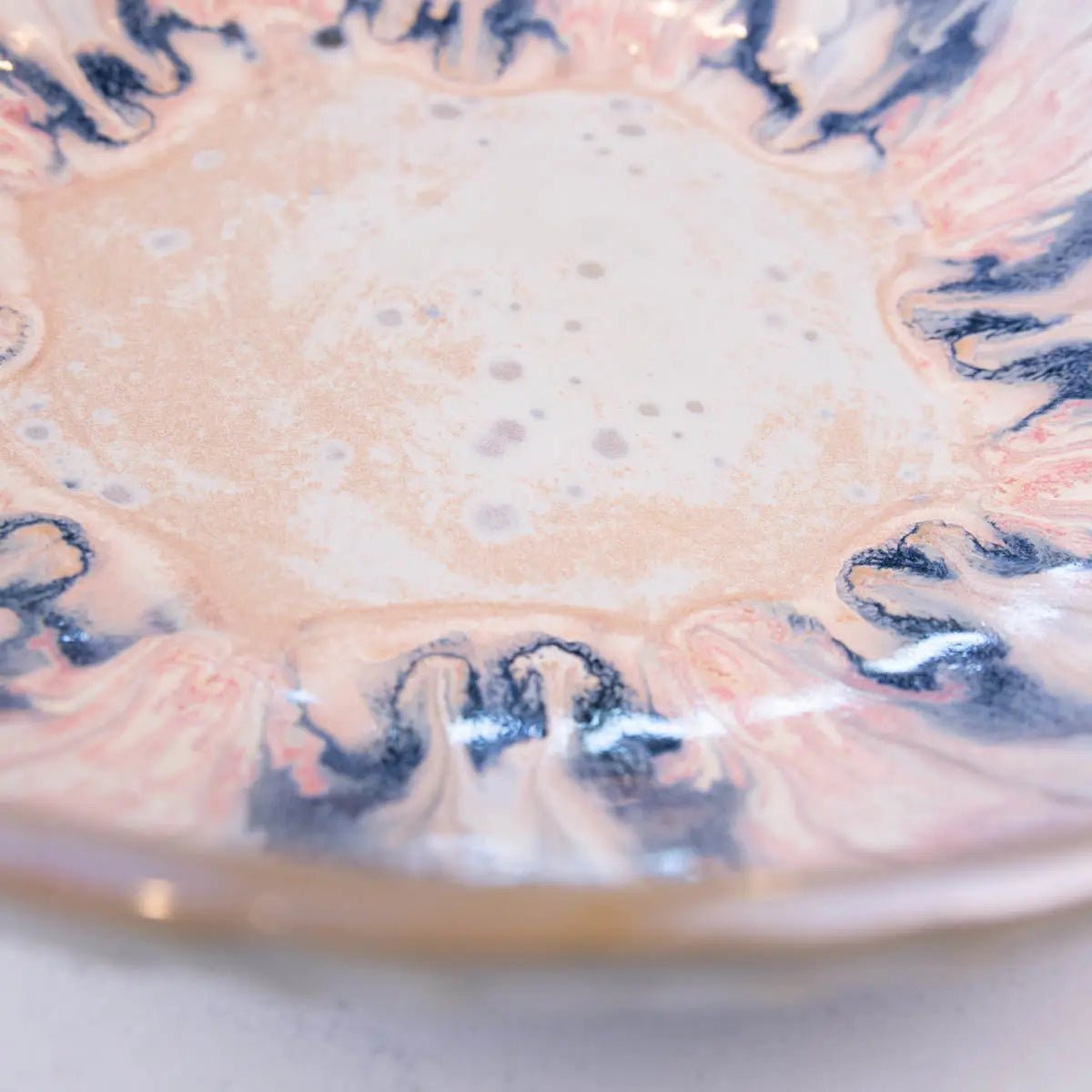 XXL Gray Stoneware Serving/Decorative Bowl Pinks, Blues, & Grays (Alchemy Collection)