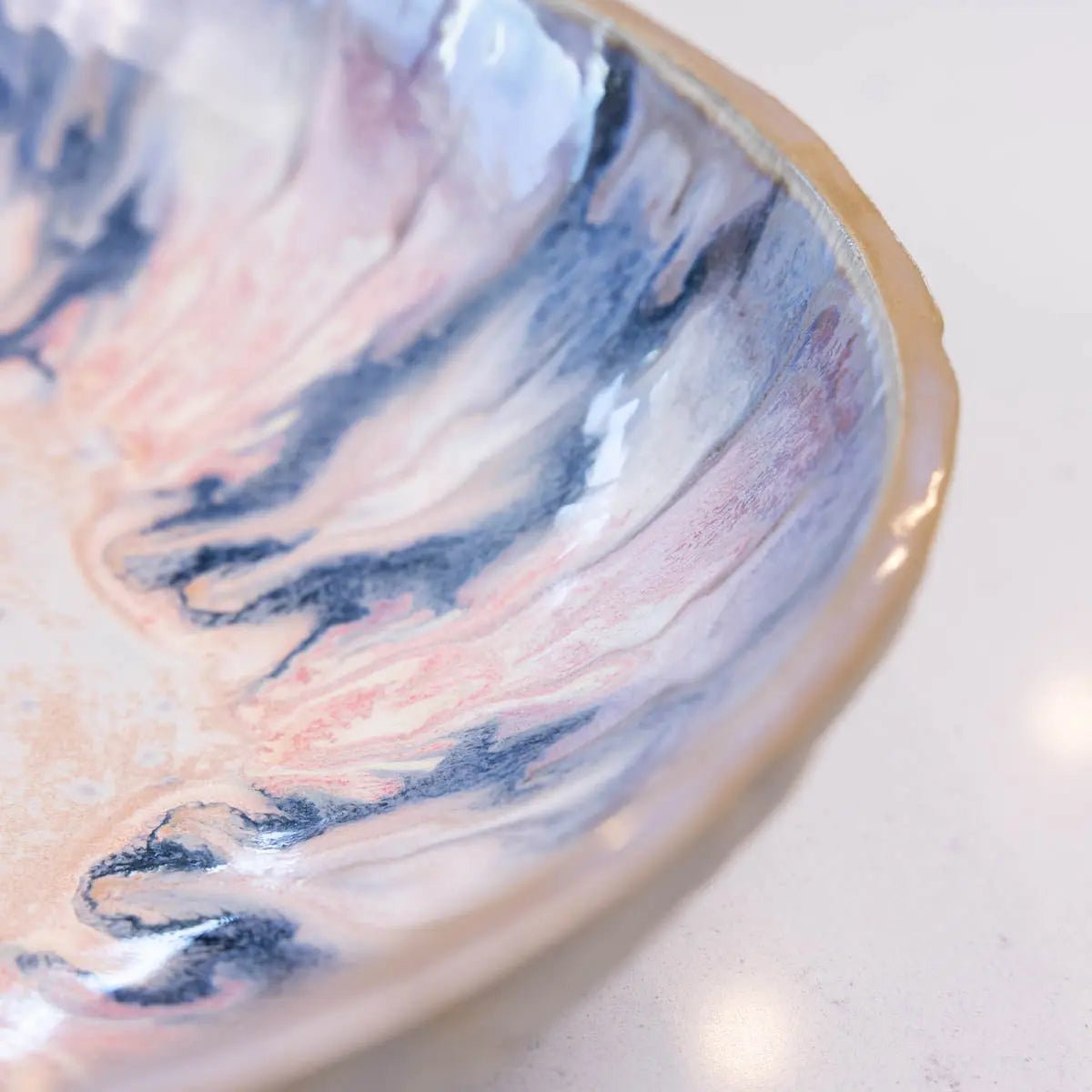 XXL Gray Stoneware Serving/Decorative Bowl Pinks, Blues, & Grays (Alchemy Collection)